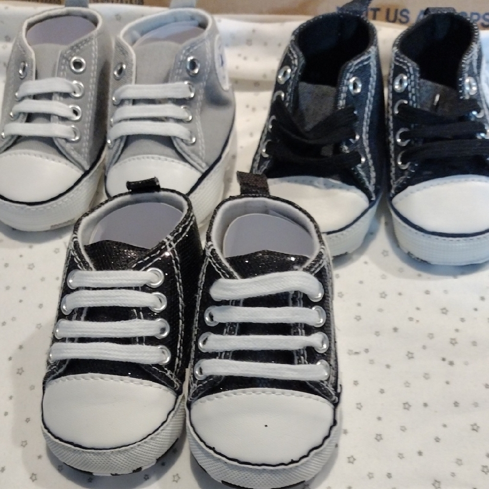 Stylish Black and Gray Kids Sneakers, 3 Pairs